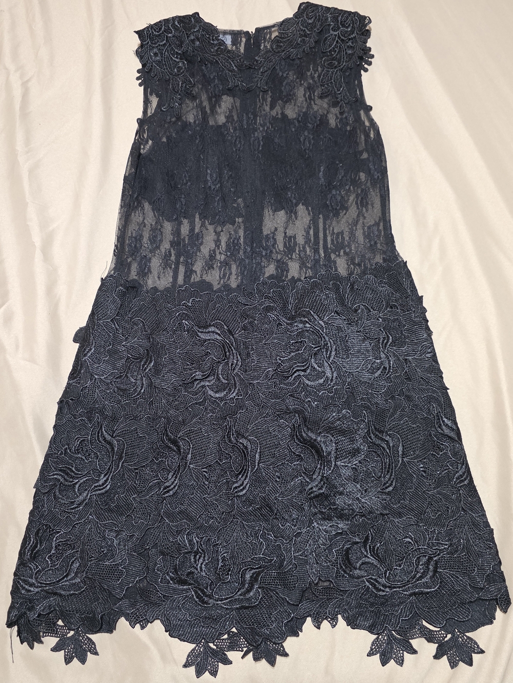ANGL Womens Small Black Lace Mini Dress Sheer Bodice 3D Floral Overlay Night Out